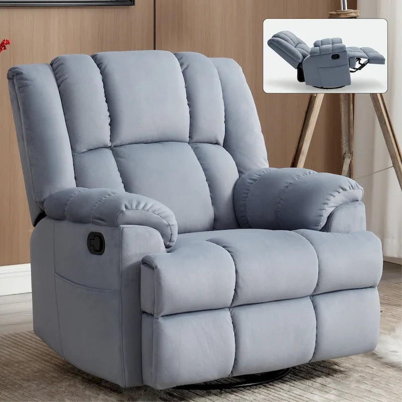 Extra-Large Swivel Rocker Recliner with Footrest and Pockets - Manual Operation 36