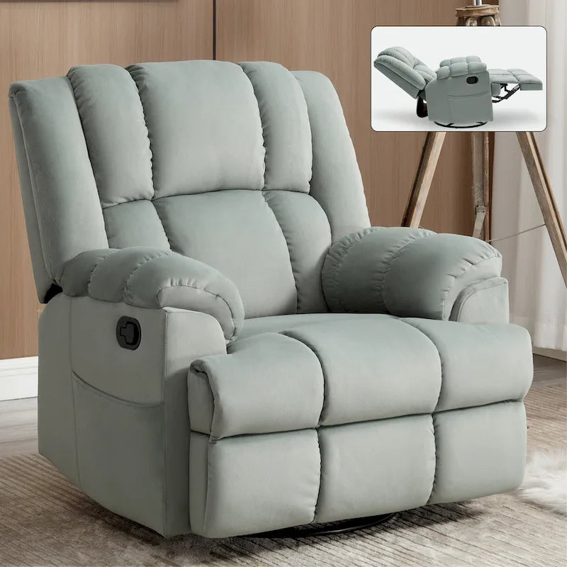 Extra-Large Swivel Rocker Recliner with Footrest and Pockets - Manual Operation 1