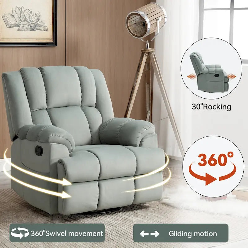 Extra-Large Swivel Rocker Recliner with Footrest and Pockets - Manual Operation 3