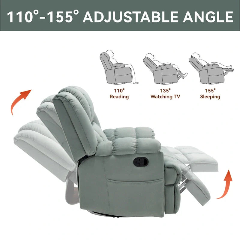 Extra-Large Swivel Rocker Recliner with Footrest and Pockets - Manual Operation 6