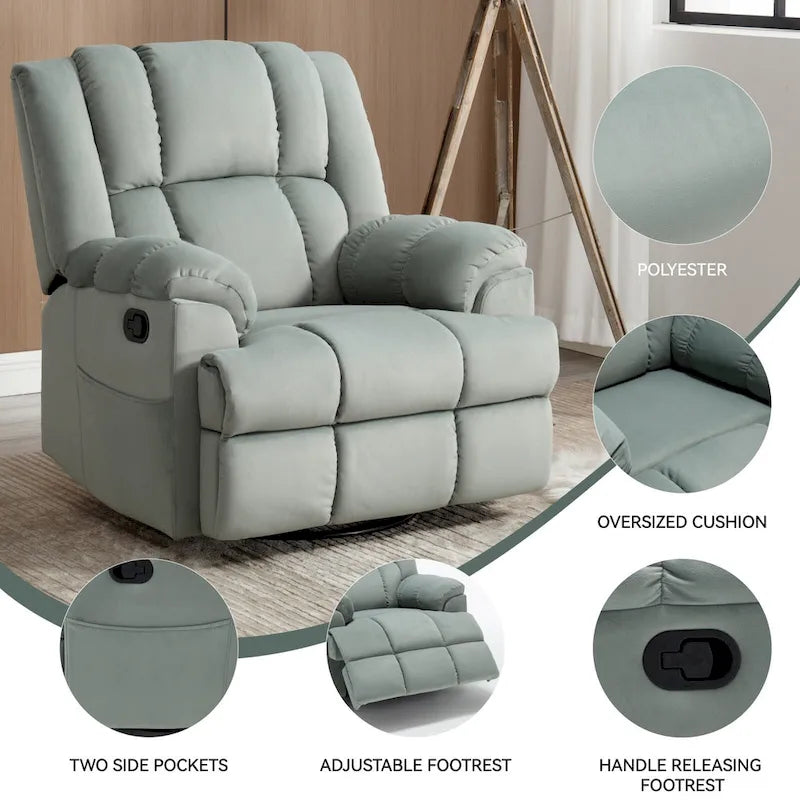 Extra-Large Swivel Rocker Recliner with Footrest and Pockets - Manual Operation 7