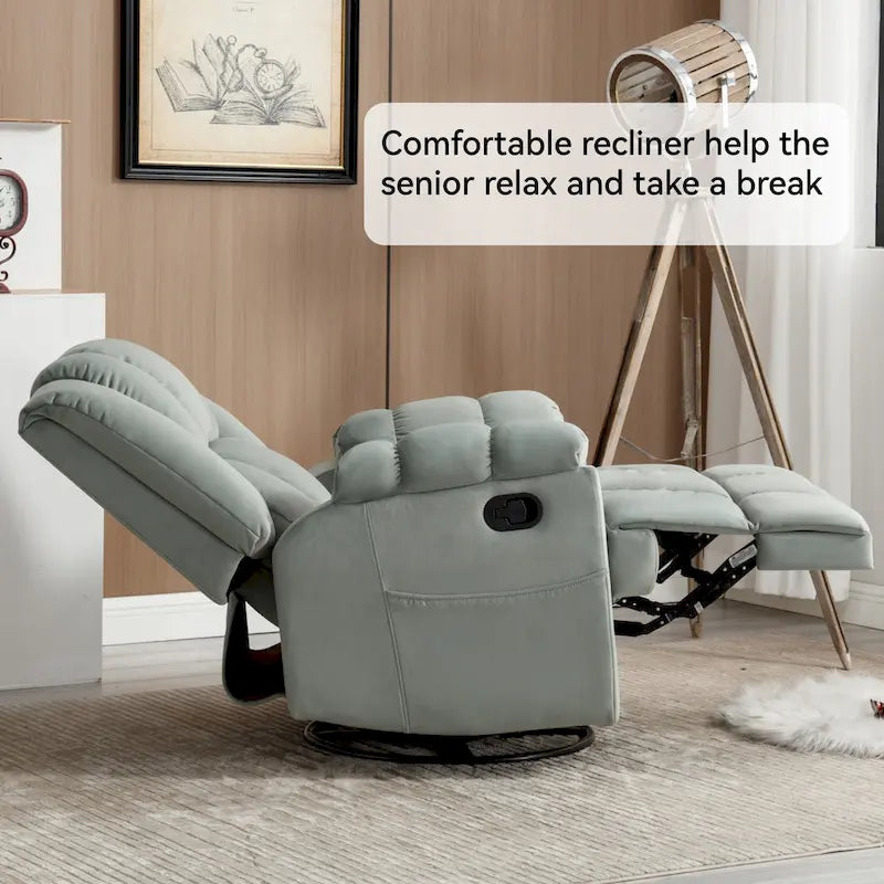 Extra-Large Swivel Rocker Recliner with Footrest and Pockets - Manual Operation 8