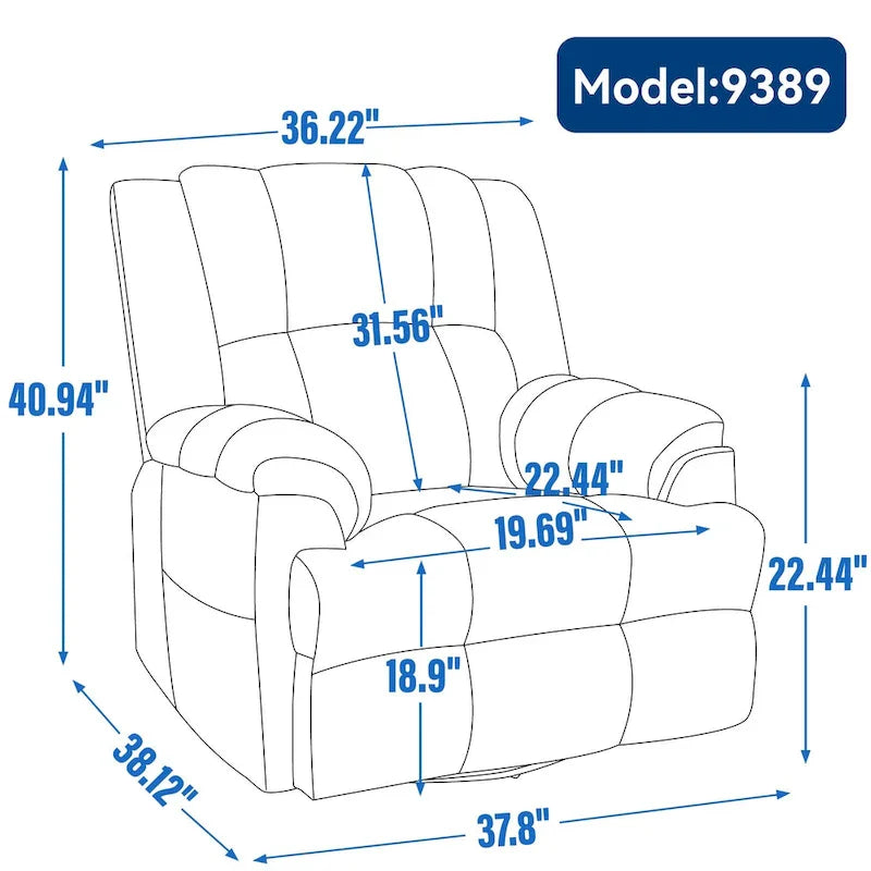 Extra-Large Swivel Rocker Recliner with Footrest and Pockets - Manual Operation 15
