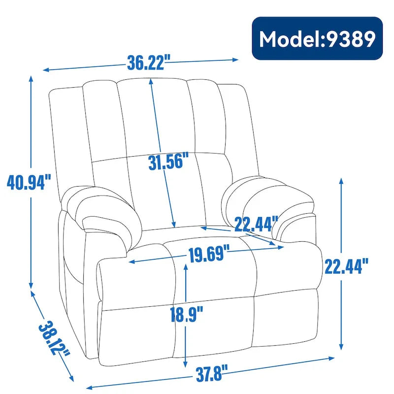 Extra-Large Swivel Rocker Recliner with Footrest and Pockets - Manual Operation 17