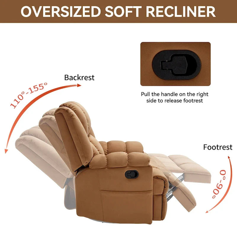 Extra-Large Swivel Rocker Recliner with Footrest and Pockets - Manual Operation 18