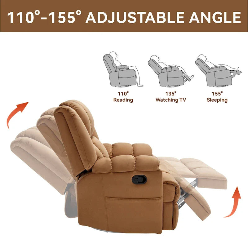 Extra-Large Swivel Rocker Recliner with Footrest and Pockets - Manual Operation 19