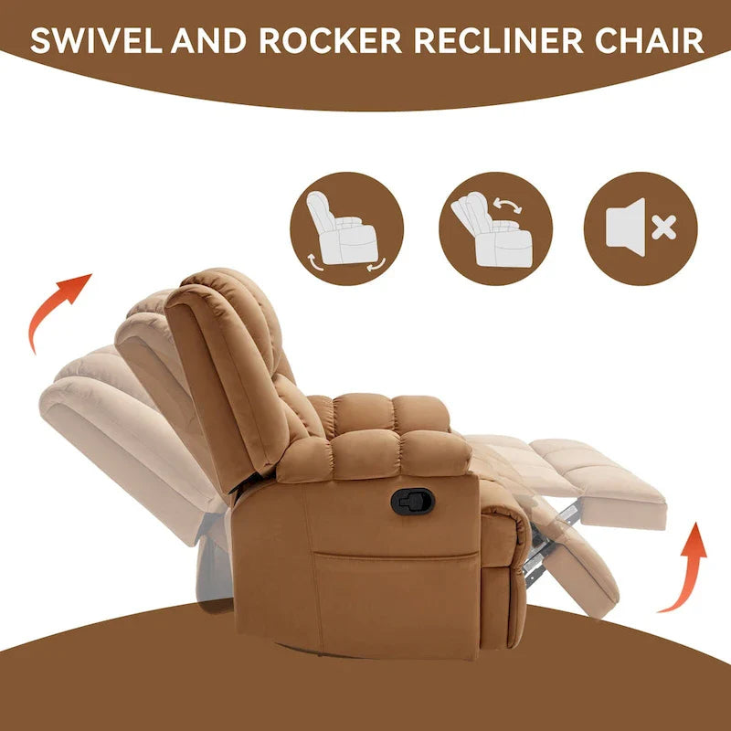 Extra-Large Swivel Rocker Recliner with Footrest and Pockets - Manual Operation 20