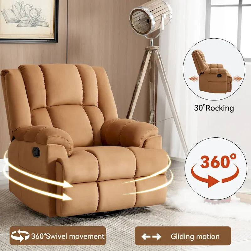 Extra-Large Swivel Rocker Recliner with Footrest and Pockets - Manual Operation 21