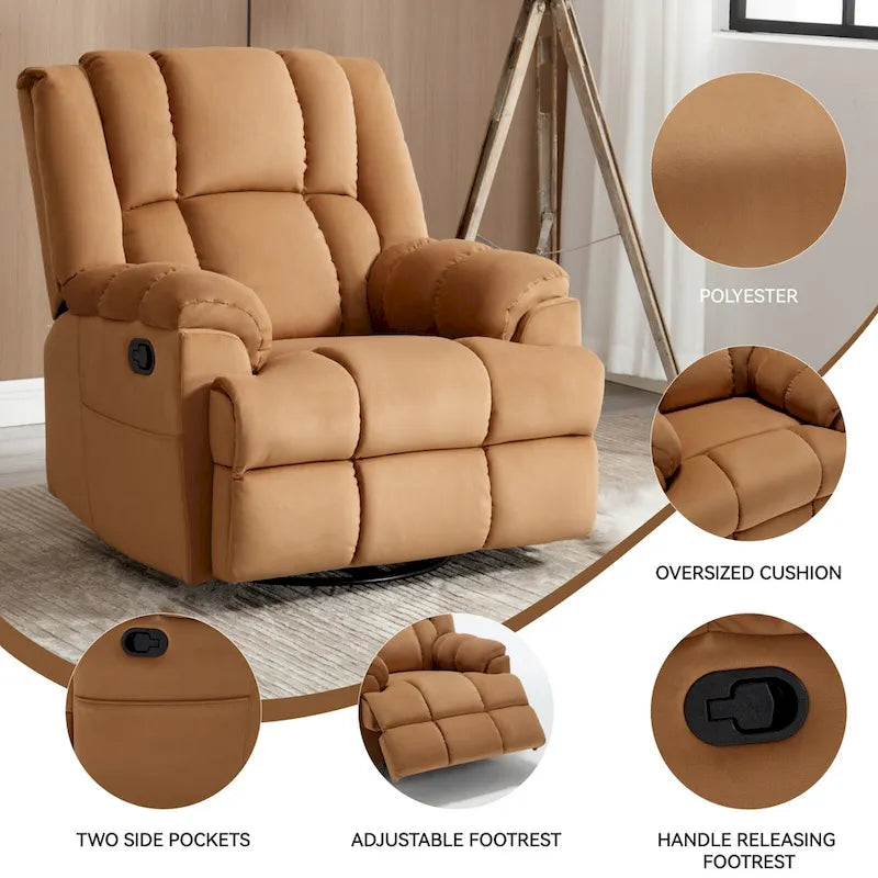 Extra-Large Swivel Rocker Recliner with Footrest and Pockets - Manual Operation 23