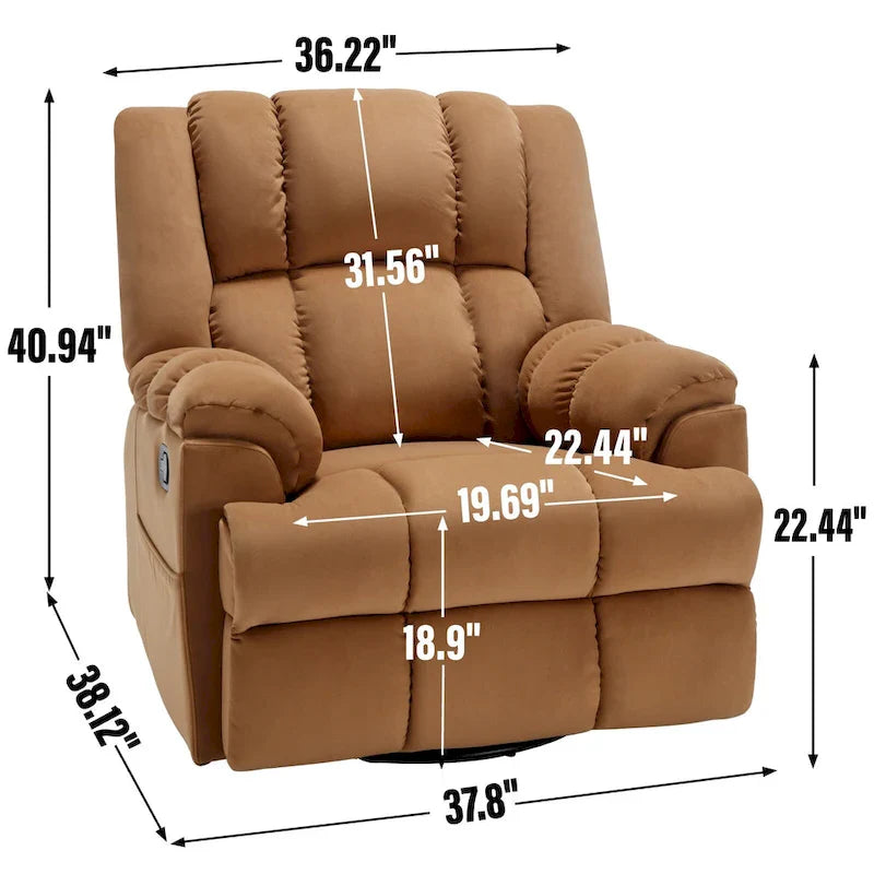 Extra-Large Swivel Rocker Recliner with Footrest and Pockets - Manual Operation 26