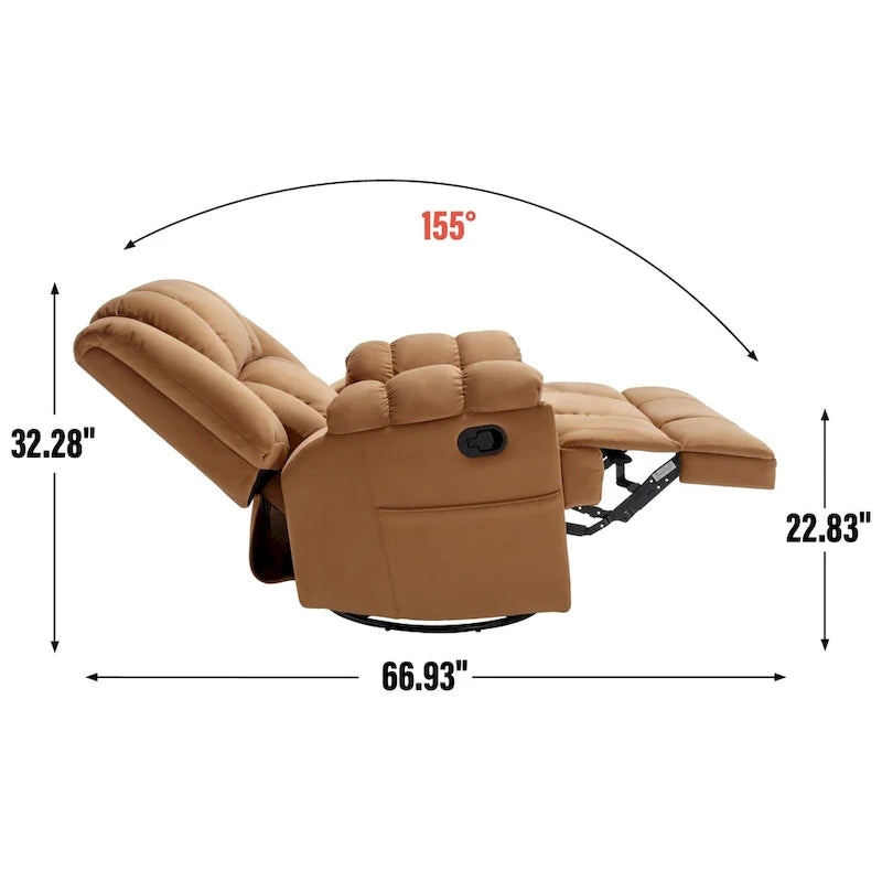 Extra-Large Swivel Rocker Recliner with Footrest and Pockets - Manual Operation 27
