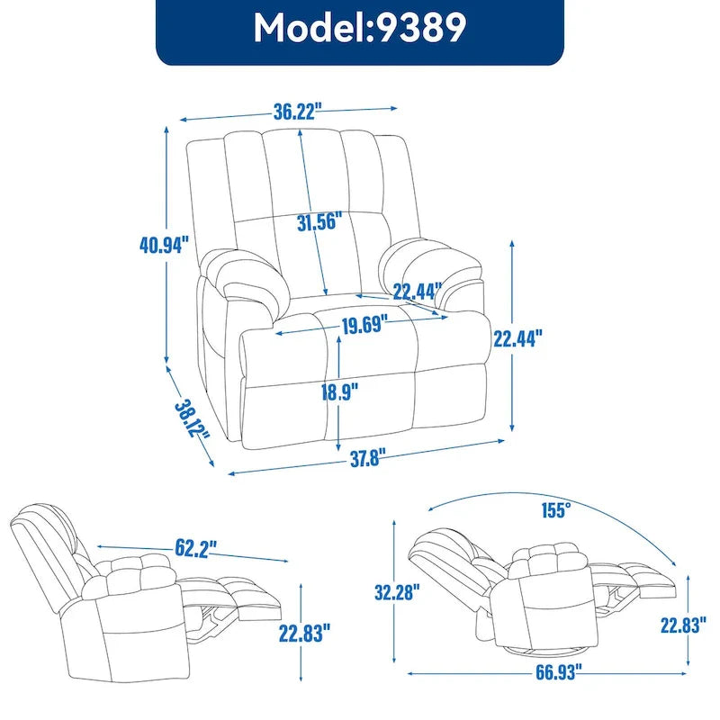 Extra-Large Swivel Rocker Recliner with Footrest and Pockets - Manual Operation 28