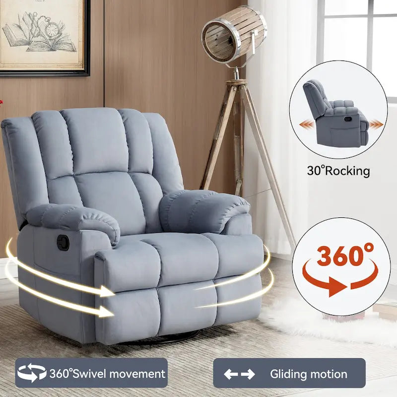 Extra-Large Swivel Rocker Recliner with Footrest and Pockets - Manual Operation 31