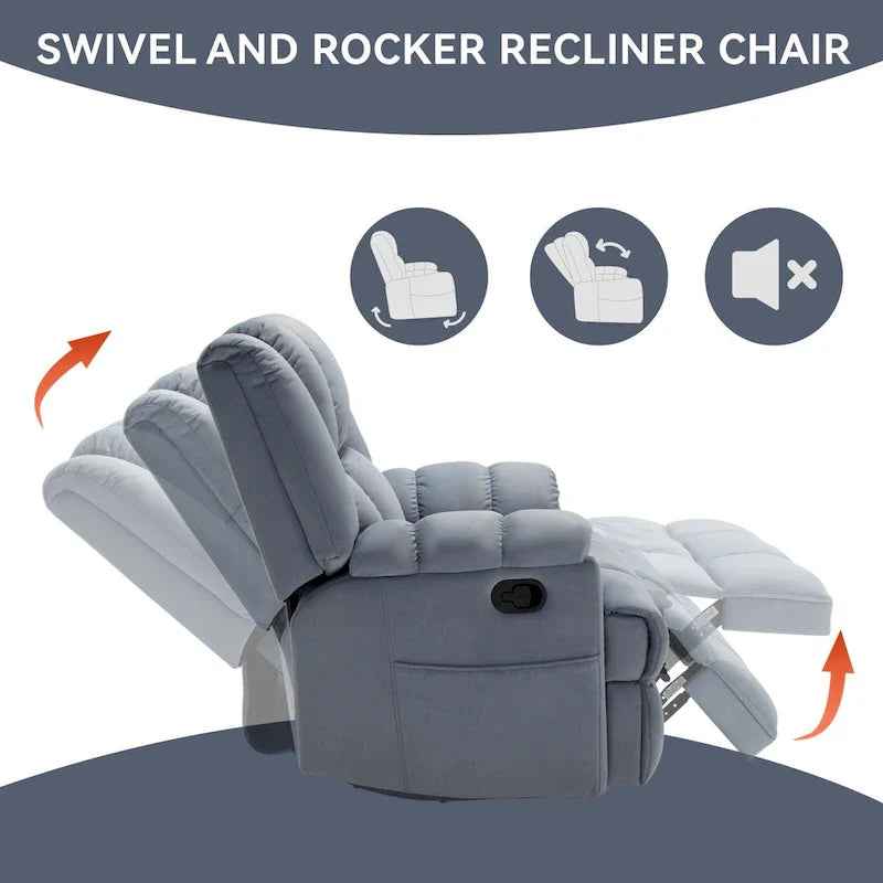 Extra-Large Swivel Rocker Recliner with Footrest and Pockets - Manual Operation 32