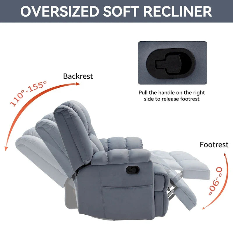 Extra-Large Swivel Rocker Recliner with Footrest and Pockets - Manual Operation 33