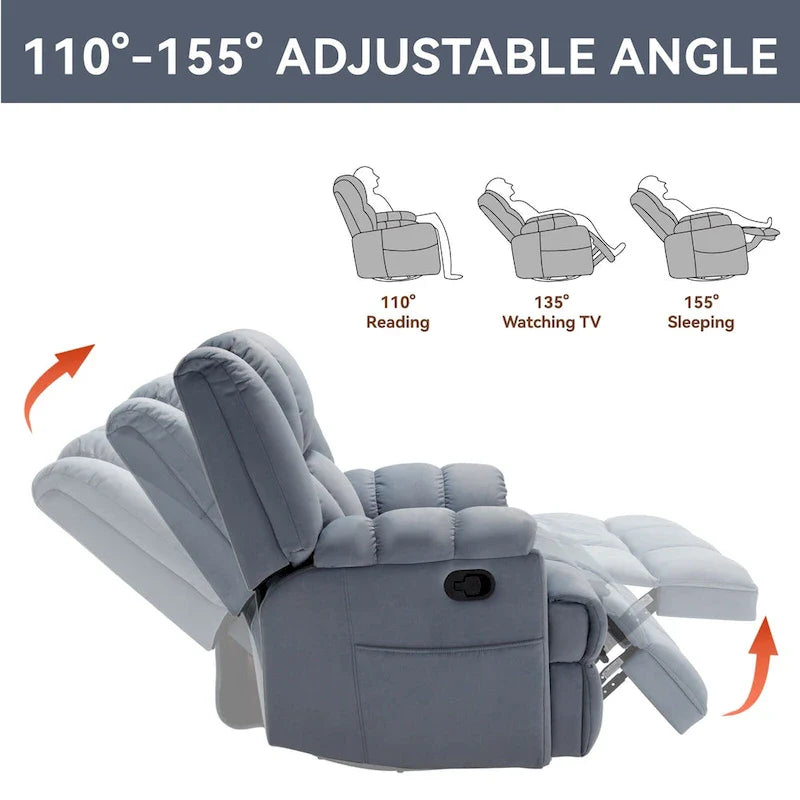 Extra-Large Swivel Rocker Recliner with Footrest and Pockets - Manual Operation 34
