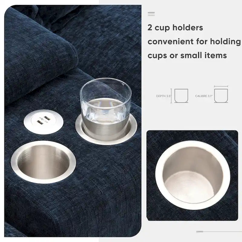 123*55 Contemporary U-Shaped Sofa with Console, Cup Holders, USB Ports, Upholstered Sleeper Couch Set with Chaise 9