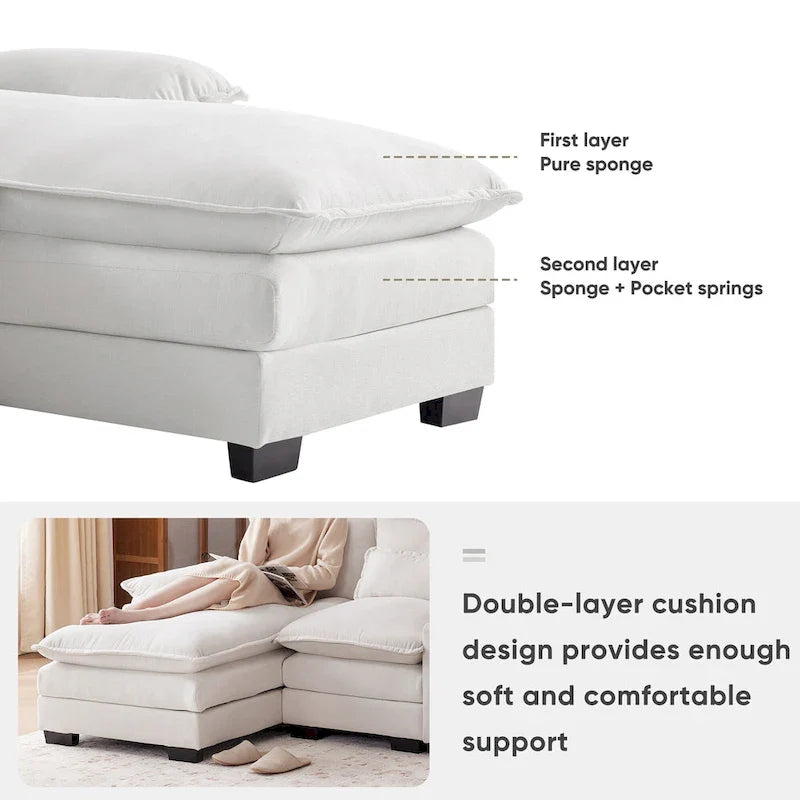 123*55 Contemporary U-Shaped Sofa with Console, Cup Holders, USB Ports, Upholstered Sleeper Couch Set with Chaise 16