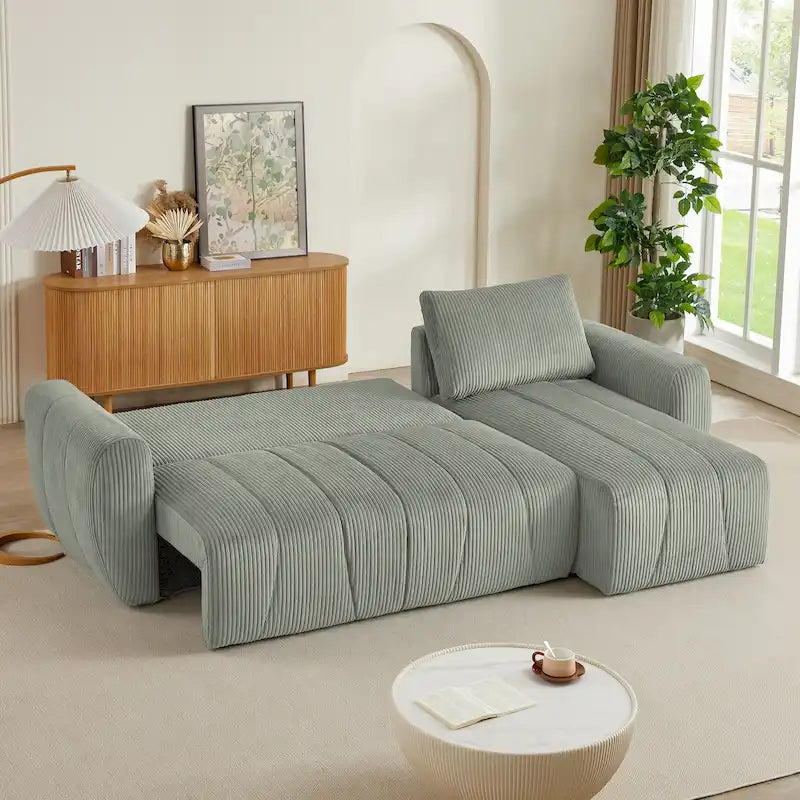 Grey 105.2" Corduroy L-Shaped Convertible Sleeper Sectional with Storage Compartment 13