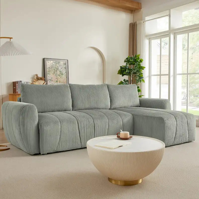 Grey 105.2" Corduroy L-Shaped Convertible Sleeper Sectional with Storage Compartment 4