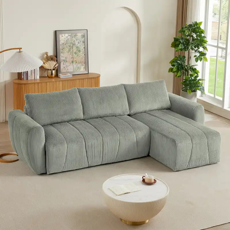 Grey 105.2" Corduroy L-Shaped Convertible Sleeper Sectional with Storage Compartment 5
