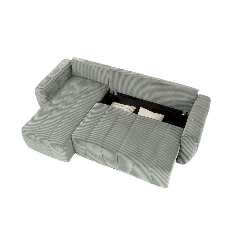 Grey 105.2" Corduroy L-Shaped Convertible Sleeper Sectional with Storage Compartment 7