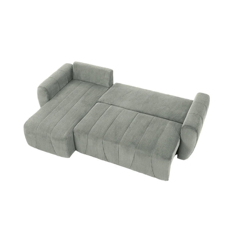 Grey 105.2" Corduroy L-Shaped Convertible Sleeper Sectional with Storage Compartment 8