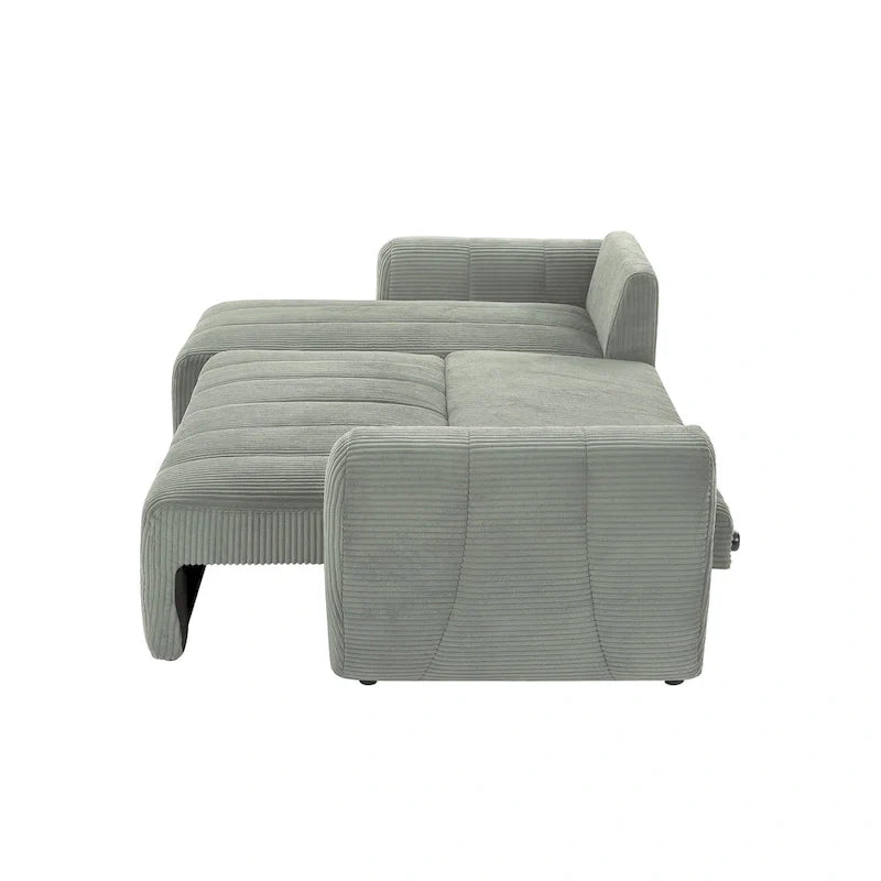 Grey 105.2" Corduroy L-Shaped Convertible Sleeper Sectional with Storage Compartment 9
