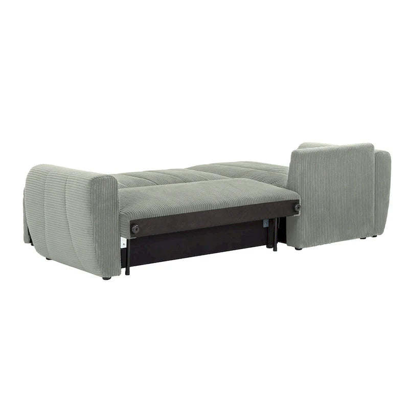 Grey 105.2" Corduroy L-Shaped Convertible Sleeper Sectional with Storage Compartment 10