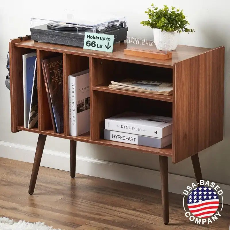 Vinyl Record Player Stand with Built-in Charging Station - Dimensions: 31D x 26W x 15H 2