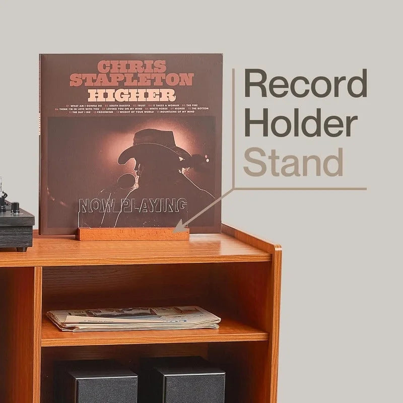 Vinyl Record Player Stand with Built-in Charging Station - Dimensions: 31D x 26W x 15H 4