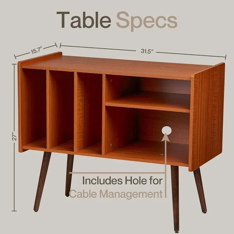 Vinyl Record Player Stand with Built-in Charging Station - Dimensions: 31D x 26W x 15H 8