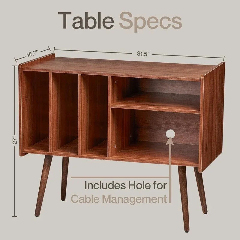 Vinyl Record Player Stand with Built-in Charging Station - Dimensions: 31D x 26W x 15H 14