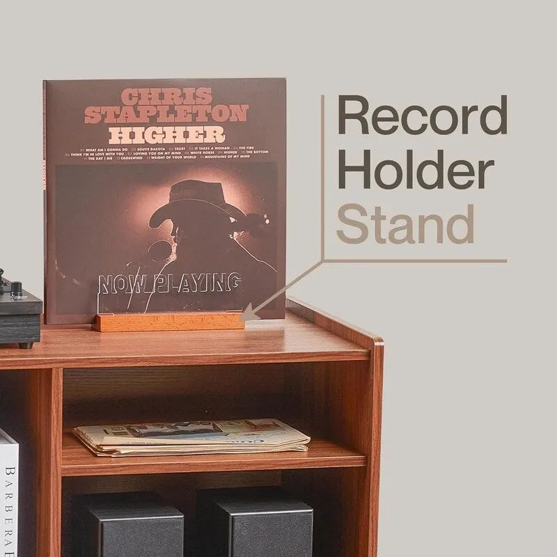 Vinyl Record Player Stand with Built-in Charging Station - Dimensions: 31D x 26W x 15H 16