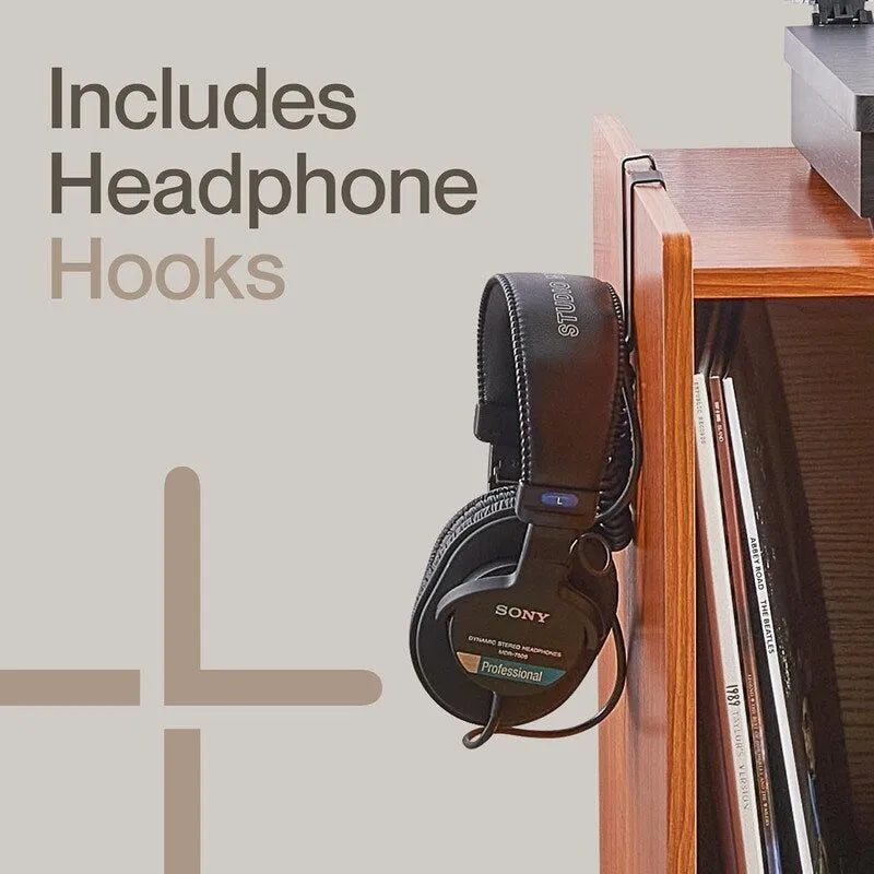 Vinyl Record Player Stand with Built-in Charging Station - Dimensions: 31D x 26W x 15H 17