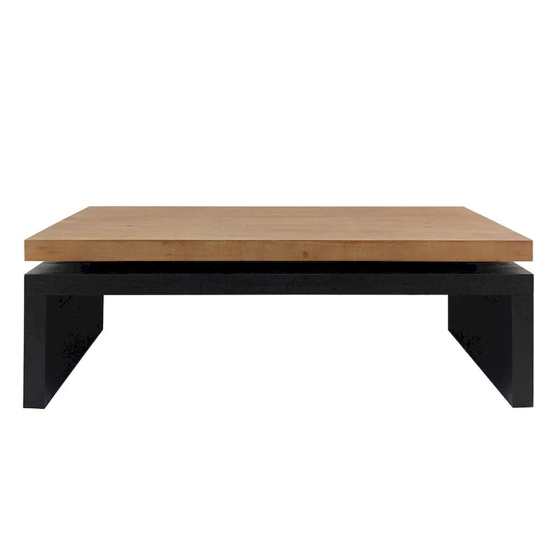 Versatile 2-Tier Coffee Table in Black and Natural Wood for Living Room 4