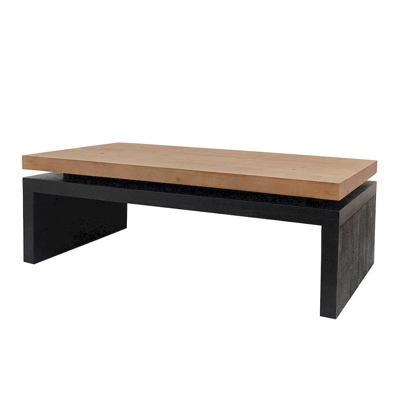 Versatile 2-Tier Coffee Table in Black and Natural Wood for Living Room 5