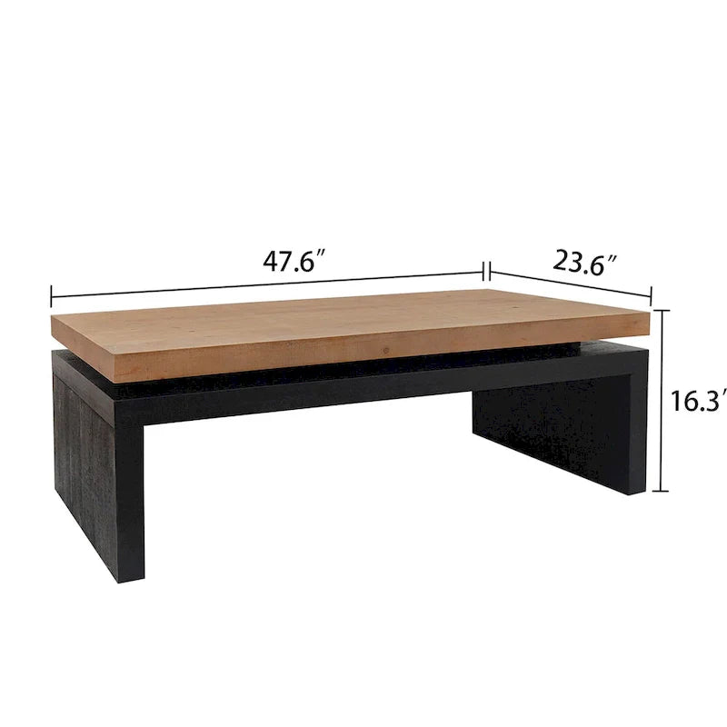 Versatile 2-Tier Coffee Table in Black and Natural Wood for Living Room 6
