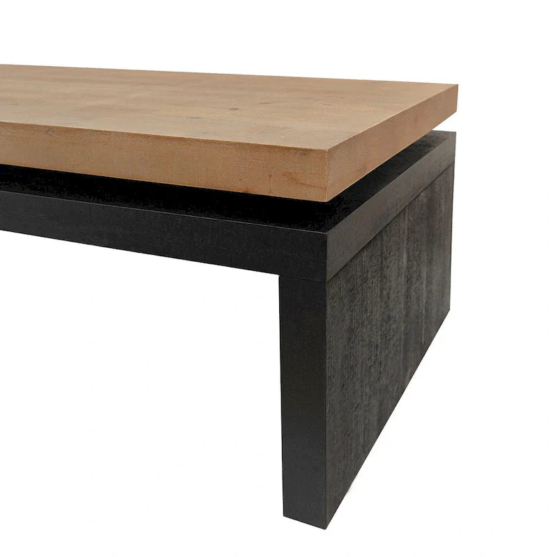 Versatile 2-Tier Coffee Table in Black and Natural Wood for Living Room 7