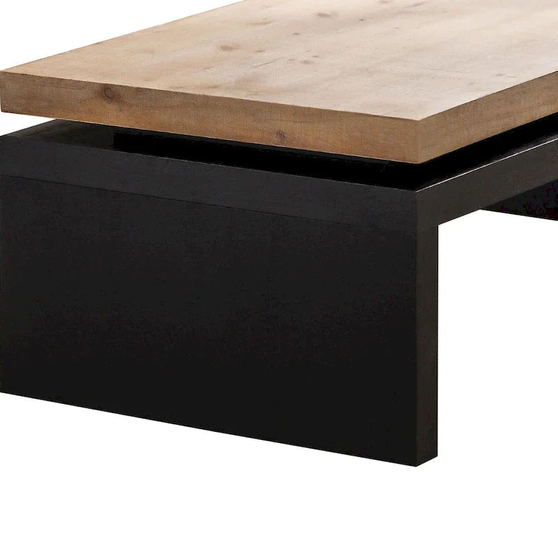 Versatile 2-Tier Coffee Table in Black and Natural Wood for Living Room 9