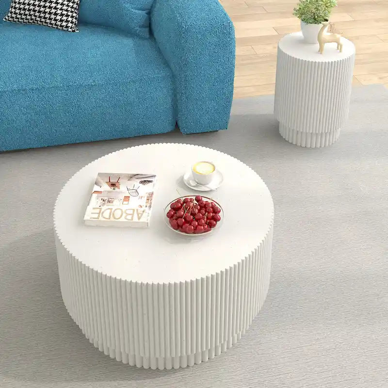 15.72-Inch Nordic H-Barrel Coffee Table - Simple Design for Indoor and Outdoor Use, Made from Durable Magnesium Oxide 4