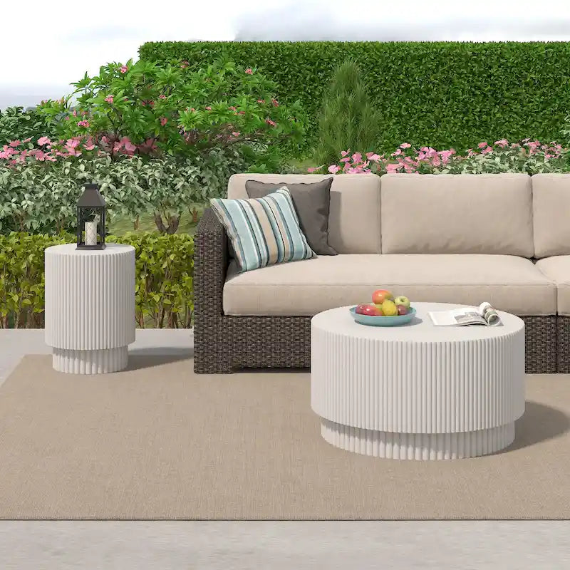 15.72-Inch Nordic H-Barrel Coffee Table - Simple Design for Indoor and Outdoor Use, Made from Durable Magnesium Oxide 8