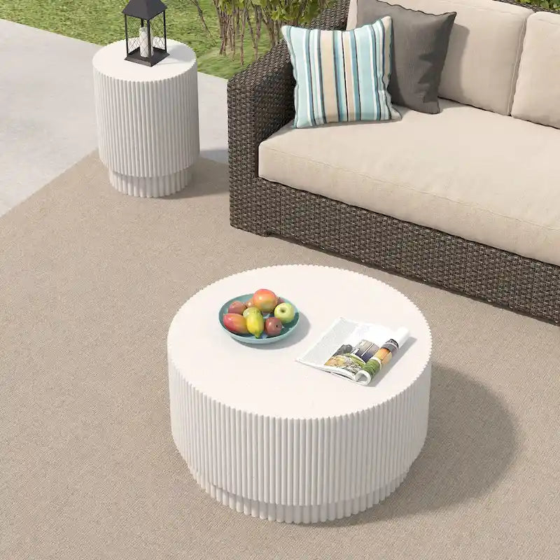 15.72-Inch Nordic H-Barrel Coffee Table - Simple Design for Indoor and Outdoor Use, Made from Durable Magnesium Oxide 9