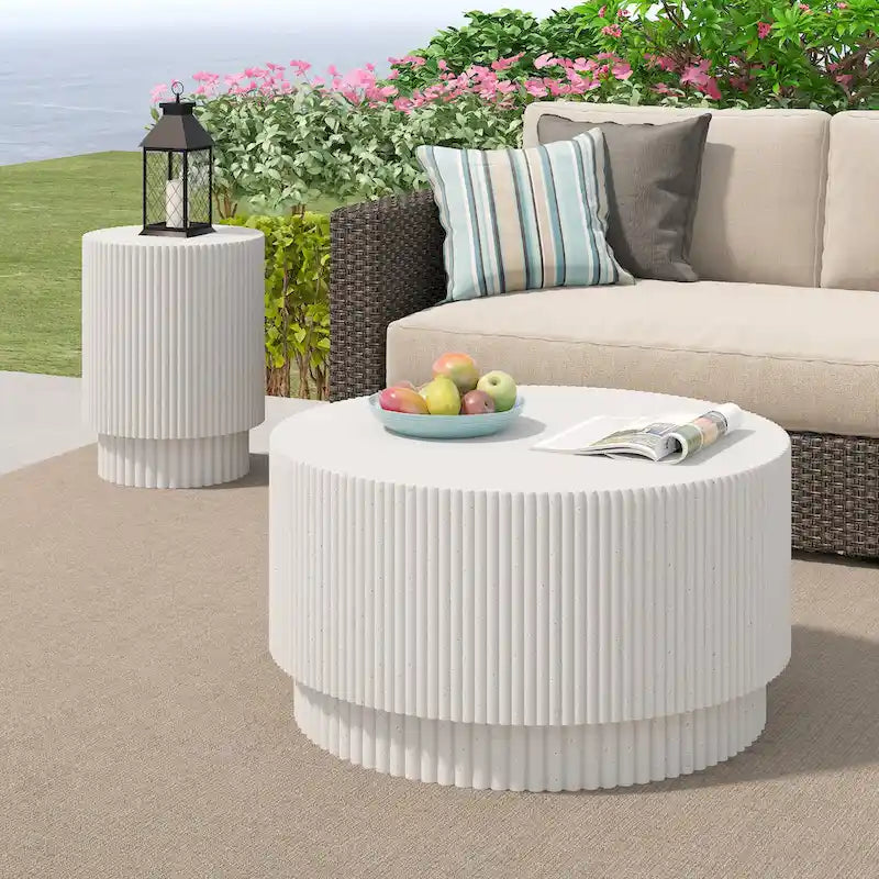 15.72-Inch Nordic H-Barrel Coffee Table - Simple Design for Indoor and Outdoor Use, Made from Durable Magnesium Oxide 10