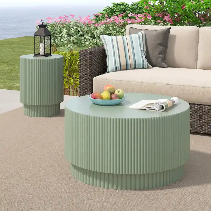 15.72-Inch Nordic H-Barrel Coffee Table - Simple Design for Indoor and Outdoor Use, Made from Durable Magnesium Oxide 25
