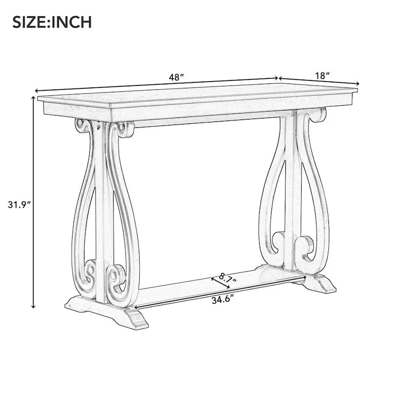 48-Inch Rustic Vintage Console Table - Farmhouse Entryway Furniture 2