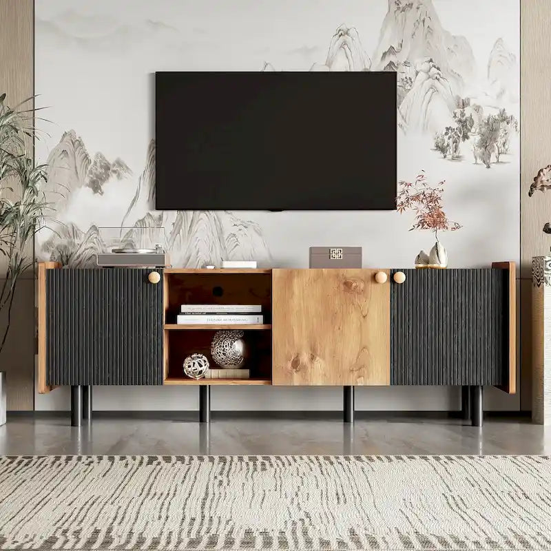 Mid-Century Modern TV Stand with 3 Cabinets - Media Console for TVs up to 70 inches, Stylish Entertainment Center with Storage for Living Room 21