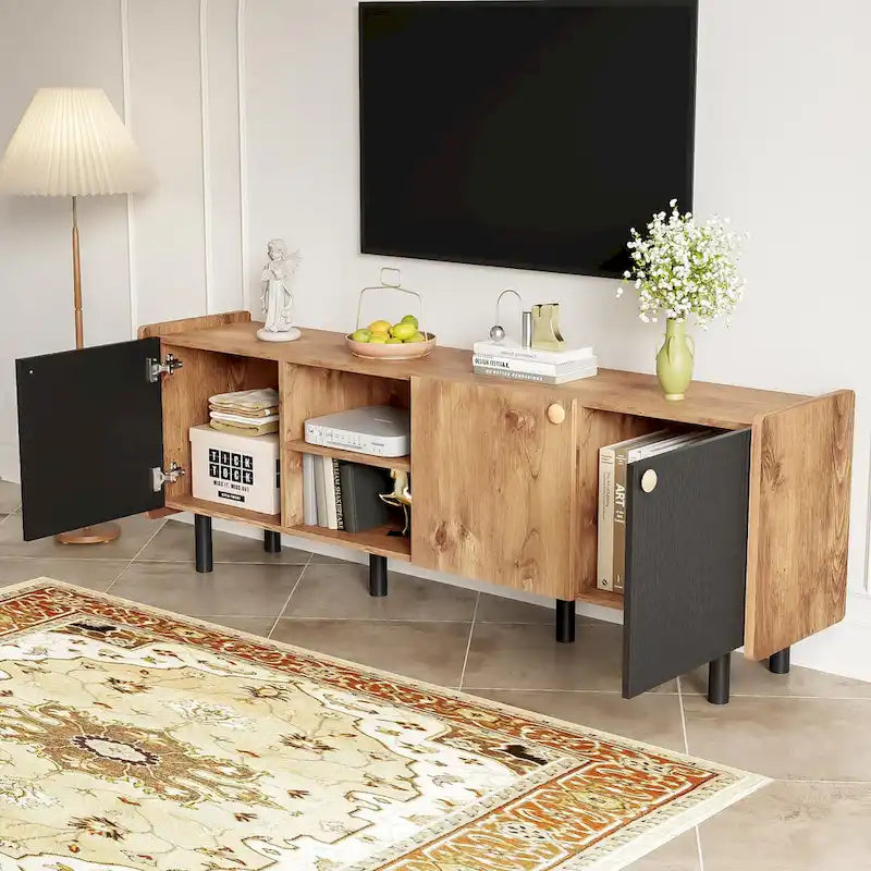 Mid-Century Modern TV Stand with 3 Cabinets - Media Console for TVs up to 70 inches, Stylish Entertainment Center with Storage for Living Room 6