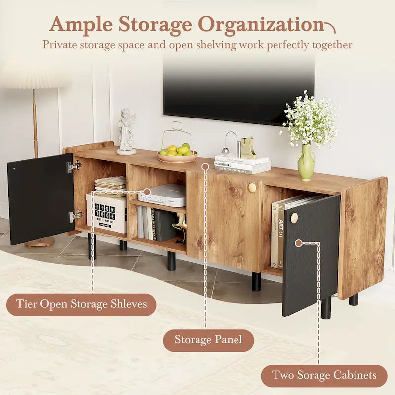 Mid-Century Modern TV Stand with 3 Cabinets - Media Console for TVs up to 70 inches, Stylish Entertainment Center with Storage for Living Room 8