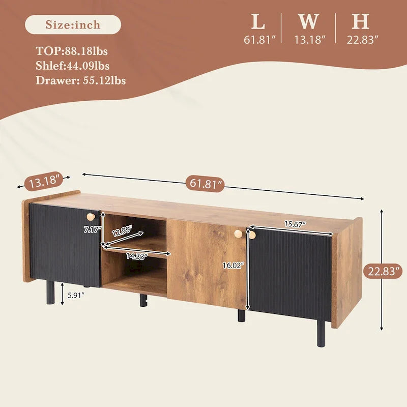 Mid-Century Modern TV Stand with 3 Cabinets - Media Console for TVs up to 70 inches, Stylish Entertainment Center with Storage for Living Room 9